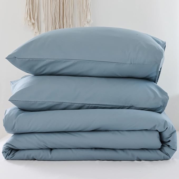 ROSGONIA King Size Comforter Set Dusty Blue, 3pcs (1 Boho Blue Comforter & 2 Pillowcases) All Season Bedding Lightweight Bedspread Blanket Quilt