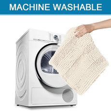 H.VERSAILTEX Ivory Bath Mat Bath Rugs, Extra Thick Striped Bath Rugs for Bathroom 2 Piece Bathroom Set, Anti-Slip Soft Plush Chenille Shaggy Mat Water Absorbent (Ivory, 20