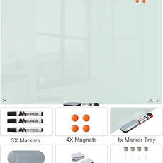 TSJ OFFICE Glass Dry-Erase Board - 48 x 30 Inches Wall Mounted Magnetic Whiteboard, Large Frameless Glass White Board for Office, Home & School
