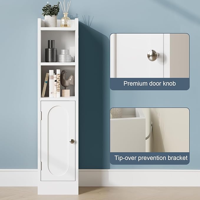 31.5" Small Bathroom Storage Corner Cabinet, Narrow Bathroom Cabinet Organizer with Doors and Adjustable Shelves, Slim Toilet Paper Holder for Small Space, Living Room (31.5" Tall, 1 Pack)