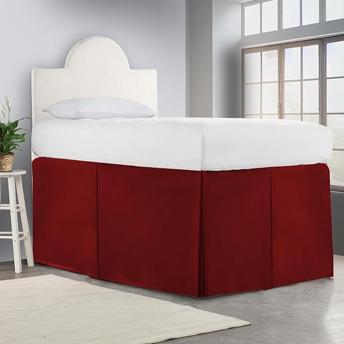 600TC -Dorm Bed Skirt - Split Corner Tailored Dorm Sized Bed Skirt - Dorm Room Essentials - Dorm Bed Skirt 100% Egyptian Cotton - Dorm Décor Bed Skirt Twin XL - 40" Drop (Burgundy, Solid)