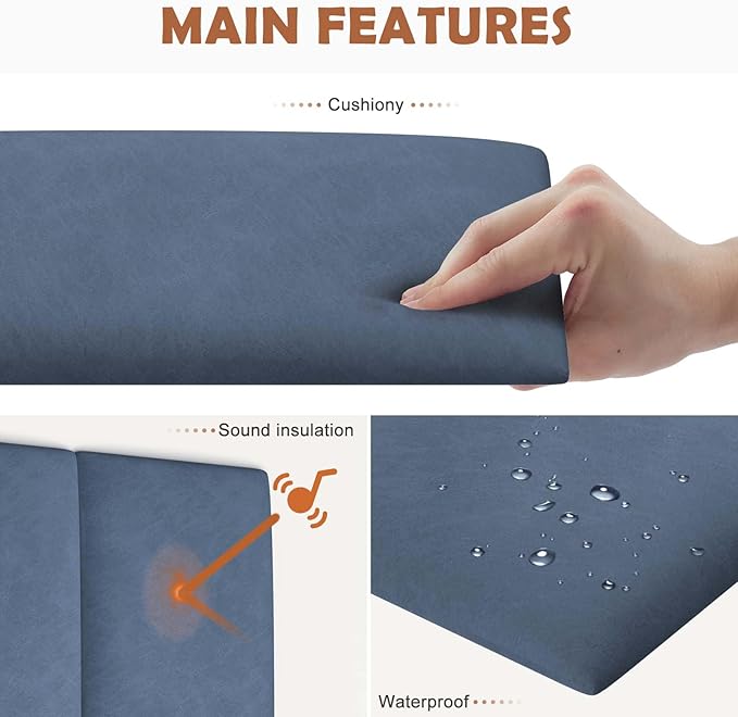 IFNOW Wall Mounted Upholstered Headboard Full, 3D Peel and Stick Soundproof Wall Panels, Reusable and Removable Padded Headboard Leather Bed Headboard, 6 Panels Headboard 9.84" x 23.62", Navy Blue