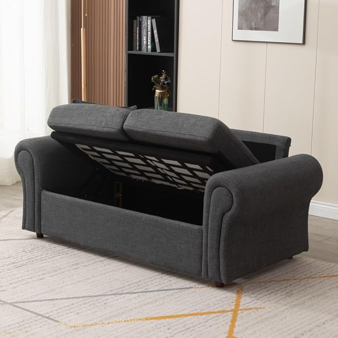 Panana Modern 2 and 3 Seats Loveseat Sofa Couch with Storage, Small Love Seat Couches for Living Room, Bedroom, Apartment, Office (Light Gray Linen Fabric, Ruched Arm - 3 Seater)