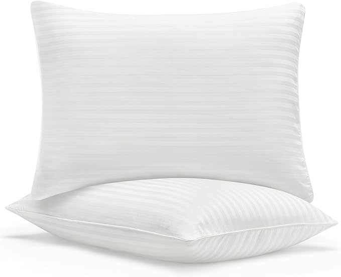Casual Living Bed Pillows Queen Size Set of 2, Cotton Covers, Back, Stomach or Side Sleepers, Cooling Down Alternative, Washable, 20-inch x 28-inch Queen Bed Pillows, White