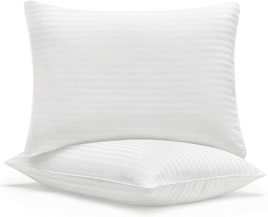 Casual Living Bed Pillows Queen Size Set of 2, Cotton Covers, Back, Stomach or Side Sleepers, Cooling Down Alternative, Washable, 20-inch x 28-inch Queen Bed Pillows, White