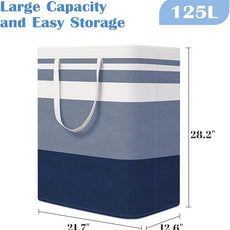 BlissTotes 3-Pack Laundry Basket, Freestanding＆Waterproof Laundry Hamper, Collapsible Tall Clothes Hamper with Easy Carry Handles for Clothes, Towels in the Family and Dorm,Gradient Blue,125L