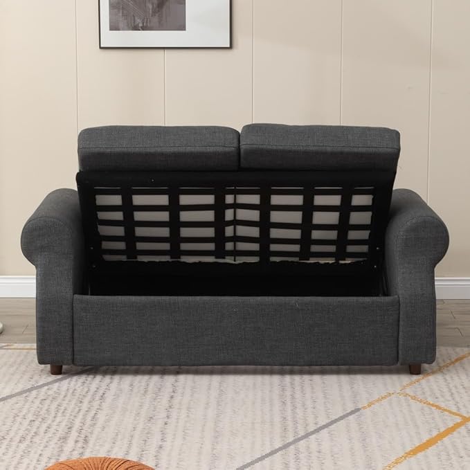Panana Modern 2 and 3 Seats Loveseat Sofa Couch with Storage, Small Love Seat Couches for Living Room, Bedroom, Apartment, Office (Light Gray Linen Fabric, Sock Arm - 2 Seater)