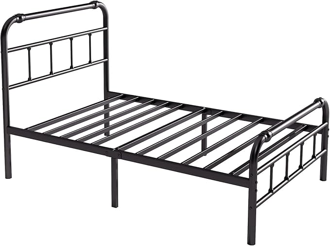 Twin Size Bed Frame with Headboard and Footboard, 18 Inches High, 3500 Pounds Heavy Duty Metal Slats Support for Mattress, No Box Spring Needed,Noise-Free, Black