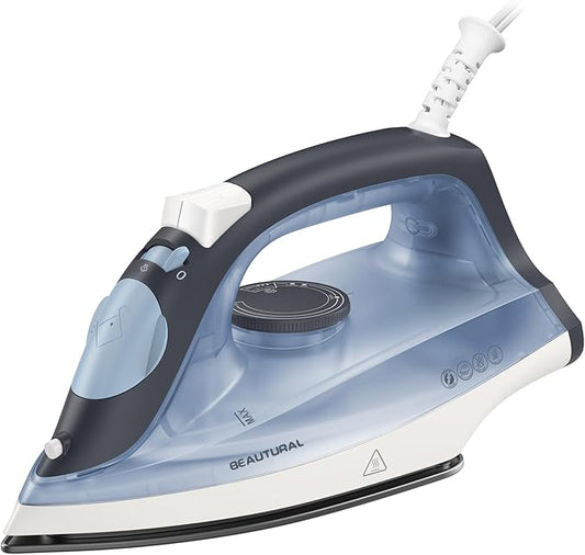 BEAUTURAL Steam Iron for Clothes, Non-Stick Soleplate, Burst of Steam, Spray Mist, Self-Cleaning, Anti-Calcium, Anti-Drip, Easy Temperature Control, Light Weight, 1200 Watts