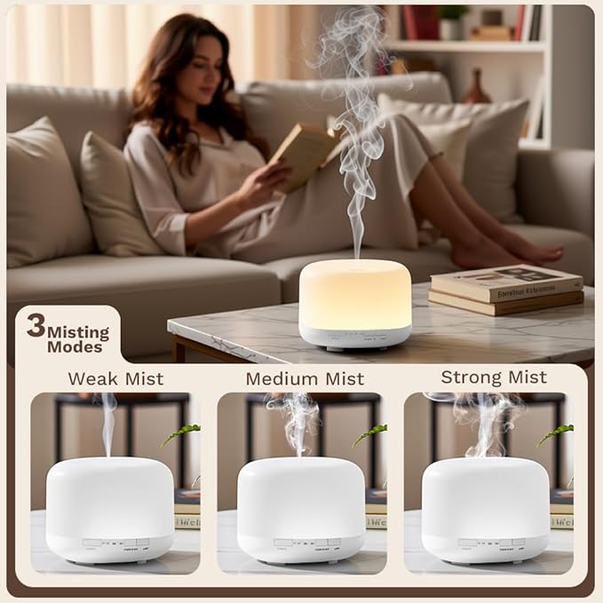 Essential Oil Diffuser 500ml,Aromatherapy Diffuser with 7 LED Lights,Quiet Air Humidifier 4-in-1 with Timer & Auto-Off,Compact Scent Diffuser for Bedroom,Yoga,SPA,Baby Room(Portable Model)