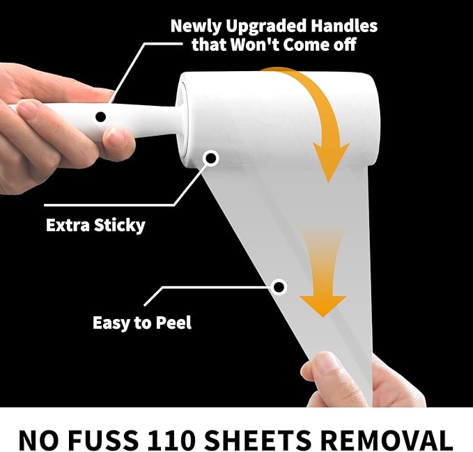 Lint Rollers for Pet Hair Extra Sticky, [660 Sheets/6 Refills] Lint Roller with 2 Upgraded Handles, Portable Lint Remover Brush Pet Hair Remover for Dog & Cat Hair