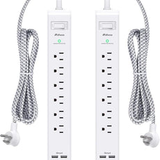 2 Pack Power Strip Surge Protector, 6 Outlets 4 USB Ports (2 USB C) 5Ft Long Extension Cords, Flat Plug Overload Protection Outlet Strip, Wall Mount for Home, Office and Dorm Essential, ETL Listed