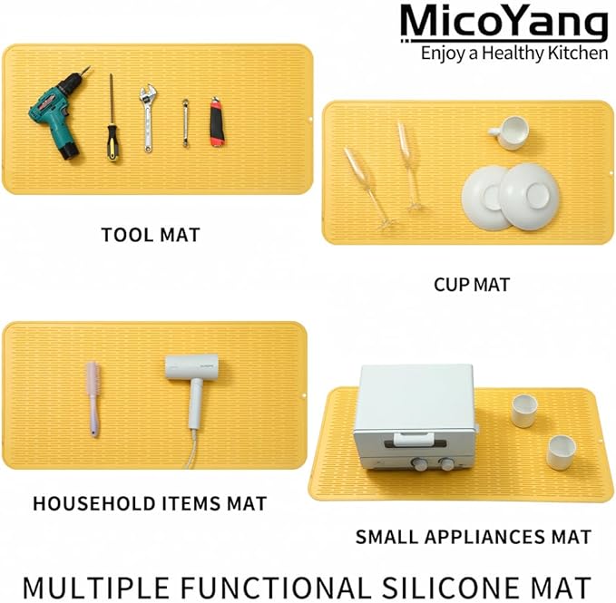 Silicone Dish Drying Mat for Multiple Usage,Easy clean,Eco-friendly,Heat-resistant Silicone Mat for Kitchen Counter or Sink,Refrigerator or Drawer Liner Yellow 5XL 36inches x 18inches