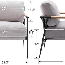 Mid-Century Accent Chair Set of 2, Soft Armchair Chenille Fabric Lounge Chair with Black Metal Legs, Upholstered Leisure Chair for Living Room Bedroom Reception Room, Grey