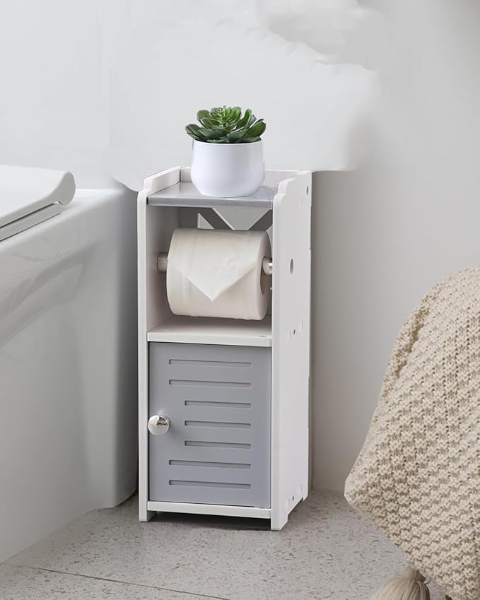 AOJEZOR Toilet Paper Holder Stand: PVC Bathroom Cabinet Storage for Apartment Dwellers - Bathroom Storage - Light Grey