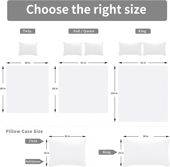 Easy-Going King Size Reversible Quilt Set with 1 Quilt and 2 Pillow Shams, Soft Bed Quilt Cover, Water Resistant Lightweight Microfiber Bedspread, Stain Resistant, White/White