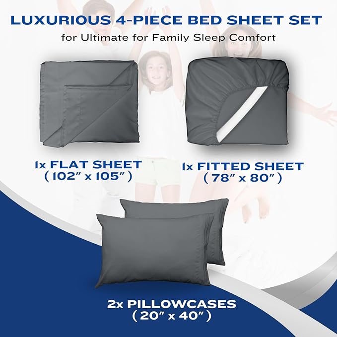 DREAMCARE Full Size Sheets – 4 pcs Cooling Sheets – up to 21” Deep Full Sheet Set – Hotel Luxury Sheets & Pillowcases – Superior Softness 100% Fine Microfiber with Side Pocket – DGray DREAMCARE