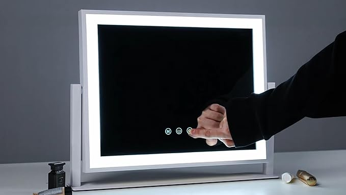 Lighted Makeup Mirror, 17.3"x13" Hollywood Vanity Mirror with Led Lights, Three Color Lighting Modes, and 10X Magnification Mirror, Smart Touch Control, 360°Rotation (White, Gift Box)