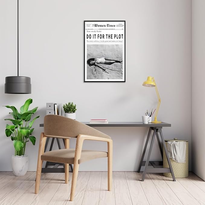 Vintage Women Times Do It for The Plot Wall Art Trendy Black and White Canvas Print Poster Vintage Woman Times Newspaper Prints Beachy Hot Girl Wall Decor for Bar Cart Girls Dorm Bedroom 24x36inch black framed