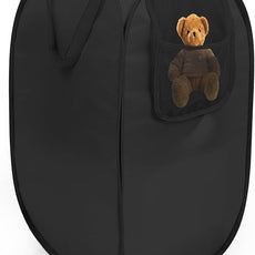 Pop Up Laundry Hamper with Side Pockets, Foldable Laundry Basket Reinforced, Privacy Protection Collapsible Basket, Sturdy and Lightweight Clothes Hamper for Dorm, Bedrooms, Bathrooms, Travel black