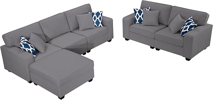 Legend Vansen Modular Sectional Sofa U Shaped Couch with Ottoman Modern Reversible Corner Sectional Couch for Living Room (Dark Grey, 2+3 with Ottoman)