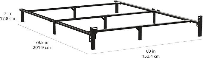Amazon Basics Metal Bed Frame(Box Spring Required), 9-Leg Base for Box Spring and Mattress, Queen, Tool-Free Easy Assembly, 79.5" L x 59.5" W x 7" H, Black