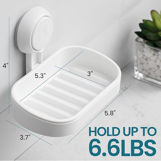 TAILI Soap Dish Soap Holder Suction Cup Powerful Vacuum Suction, Strong Bar Sponge Holder for Shower Wall, Bathroom Accessories, Tub and Kitchen Sink, Drill-Free, Waterproof, Removable