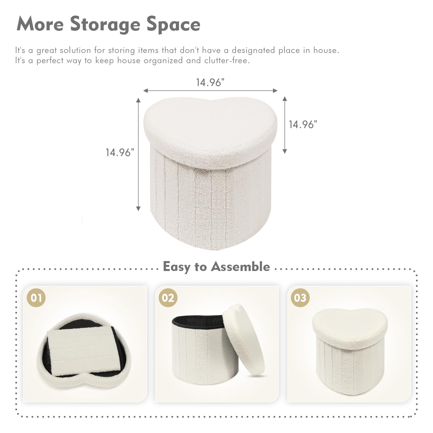 B FSOBEIIALEO Storage Ottoman Cube, Flowers Shaped Ottomans with Storage Foot Stool Footrest for Lving Room, Boucle Ottoman Seat for Dorm Room,Faux Teddy Fur,White 12.6"x12.6"x12.6" Dormly