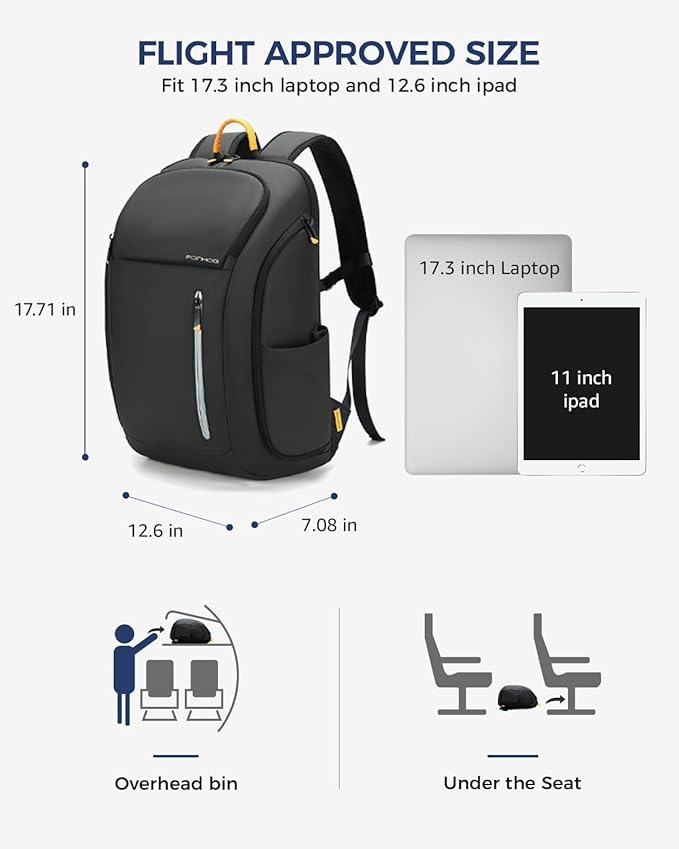 17 Inch Laptop Backpack for Men, Business Travel Anti-Theft Backpack with USB Charging Port, Water Resistant Computer Bag Carry On Flight Approved for Work College Weekender, Dark Grey