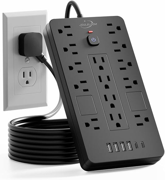 Surge Protector Power Strip-14 Outlets and 6 USB Ports, 10 Feet Flat Plug Extension Cord, 1850 Joules, Black, ETL Listed for Home, Office, Dorm Room