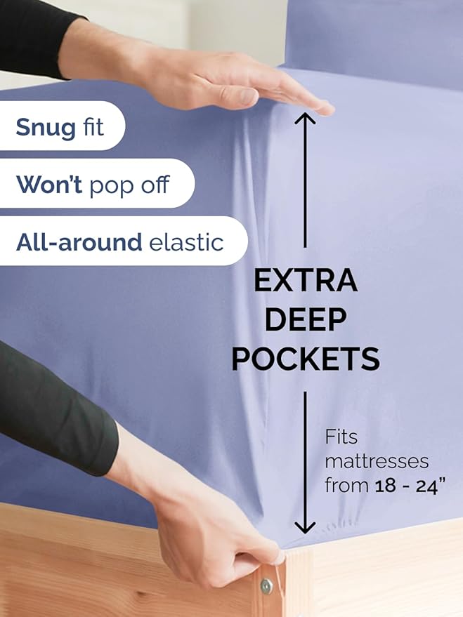 Extra Deep Pocket King Sheets - 4 Piece Breathable & Cooling Bed Sheets - Hotel Luxury Bed Sheet Set - Soft, Wrinkle Free & Comfy - Easily Fits Extra Deep Mattresses - Deep Pocket Lavender Sheets Set