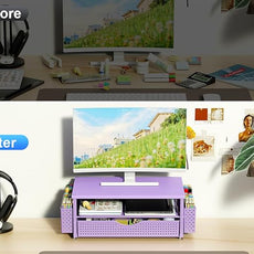 Spacrea Desk Organizer and Accessories, Computer Monitor Stand Riser with Drawer and 2 Pen Holders, Office Desk Accessories & Workspace Organizers for Office Supplies (Purple)