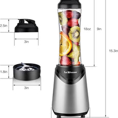 La Reveuse Smoothies Blender Personal Size 300 Watts with 18 oz BPA-Free Portable Travel Sports Bottle, Silver