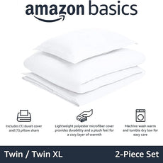 Amazon Basics Lightweight 2 Piece Microfiber Duvet Cover Set with Zipper Closure, Twin/Twin XL, Bright White, Solid (Pack of 4)