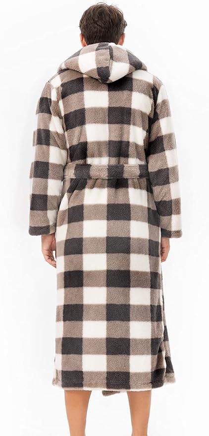 DAVID ARCHY Men's Hooded Robe Soft Coral Fleece Microfiber Bathrobe