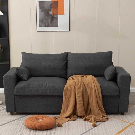 Panana Modern 2 and 3 Seats Loveseat Sofa Couch with Storage, Small Love Seat Couches for Living Room, Bedroom, Apartment, Office (Dark Gray Linen Fabric, 3 Seater)