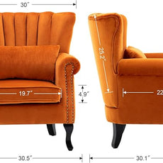 Mid Century Accent Chair Modern Tufted Wingback Armchairs Club Chair Velvet Single Sofa Lounge Chair with Pillow for Living Room, Orange