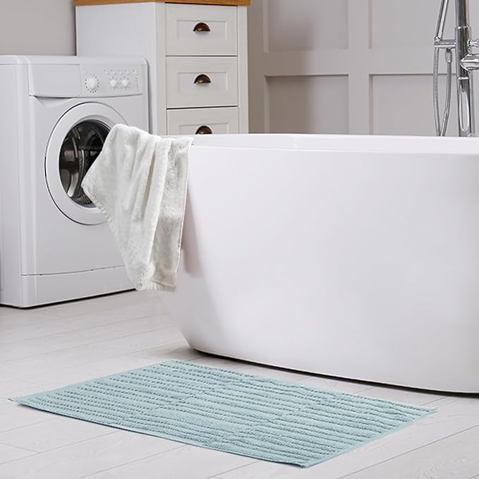 SEMAXE Bath Mat for Bathroom 2-Pack, 100% Cotton Non-Slip Mats [Not a Bathroom Rug], Super Absorbent and Soft Floor Towels, Machine Washable Shower Foot Towels, Aqua Blue