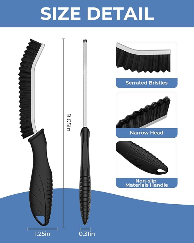 Crevice Cleaning Brushes, Cleaner Scrub Brush Tool for Hard to Reach Tight Space, Home Essentials, Serrated Scrub Brushes, Cleaning Supplies for Shower, Bathroom, Kitchen, Toilet (6, Black)