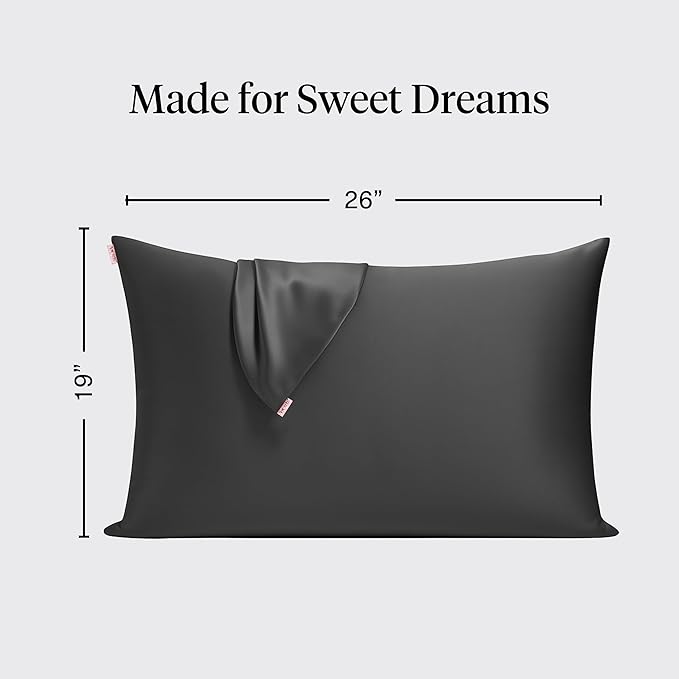 Kitsch Satin Pillowcase with Zipper for Hair & Skin, Softer Than Silk Pillow Cases Queen Size Set of 2, Wrinkle-Free, Smooth and Cooling Satin Pillow Covers, Standard Size 19"x26" - Charcoal, 2pcs