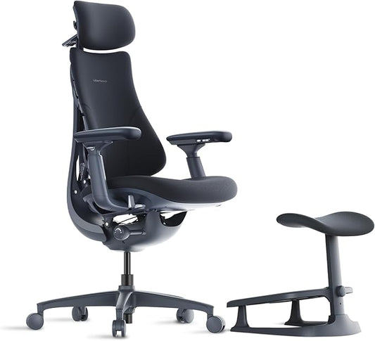 LiberNovo Dynamic Ergonomic Desk Chair + StepSync Footrest Bundle - Comfy Home Office Chair with Adaptive Lumbar Support, 160° Recline & Built-in Spine Stretch, Black+45cm