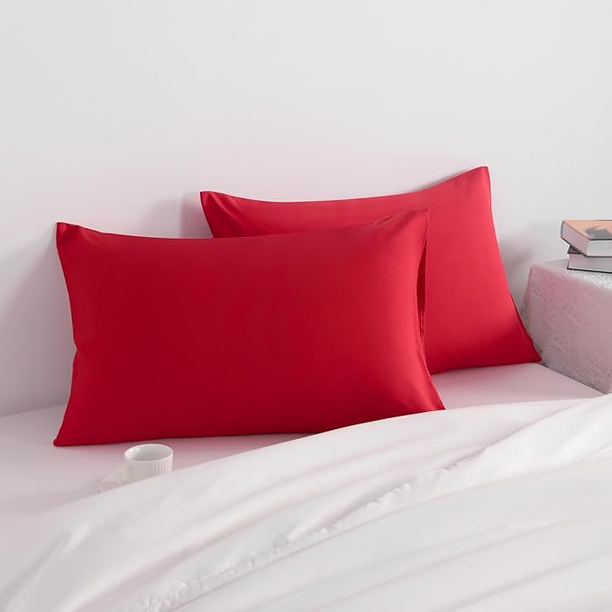 NTBAY King Pillow Cases Set of 2, 2 Pack Brushed Microfiber 20x36 Pillow Cases, Soft, Wrinkle, Fade, Stain Resistant Red Pillow Cases with Envelope Closure, 20x36 Inches, Red