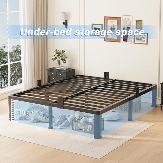 12 inch King Size Bed Frame with Round Corner Legs Mattress Slide Stopper,3500 lbs Heavy Duty Metal Platform,Steel Slat Support,No Box Spring Needed,Easy Assembly,Noise Free