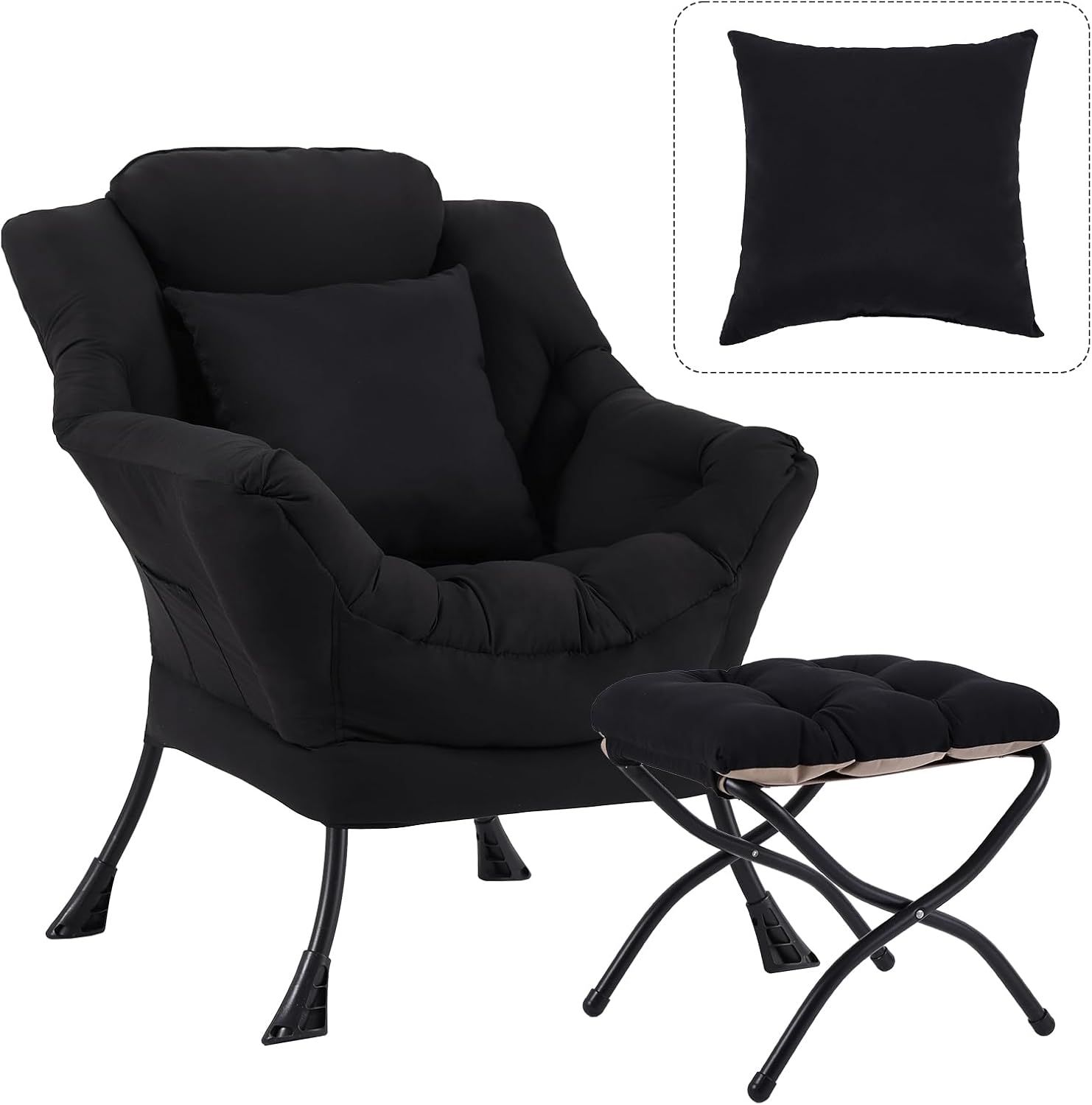 Lazy Chair with Ottoman, Large Pink Accent Chair with Ottoman and FA Throw Pillow, Comfy Plush Reading Chair for Living Room Bedroom Dorm Room Office Apartment Relaxing Use Dormly