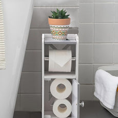 AOJEZOR Toilet Paper Holder Stand: PVC Bathroom Cabinet Storage for Apartment Dwellers - Bathroom Storage - Light Grey