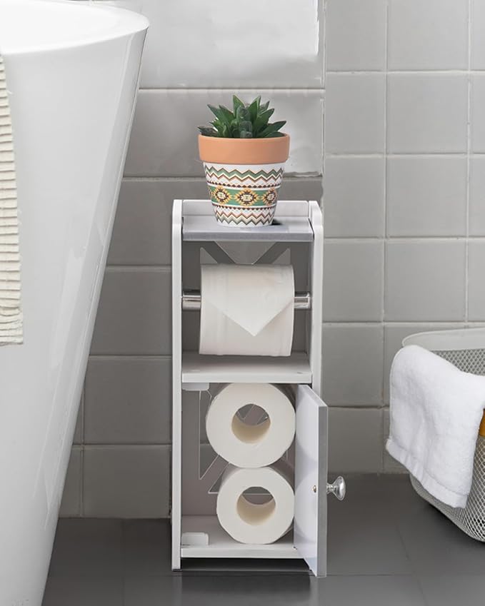 AOJEZOR Toilet Paper Holder Stand: PVC Bathroom Cabinet Storage for Apartment Dwellers - Bathroom Storage - Light Grey