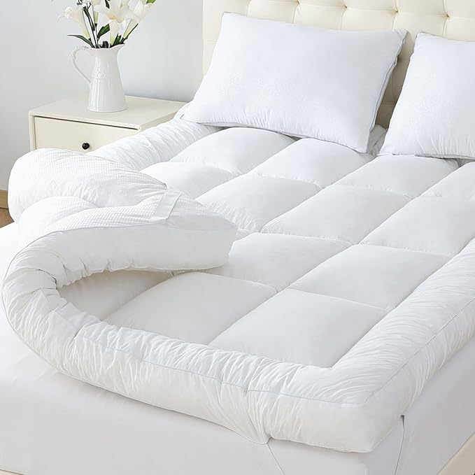 WhatsBedding 5 Inch Memory Foam Mattress Topper King Size, Plus Thicked Down Alternative-Lined, Breathable Fluffy Shredded Memory Foam Filled Pillow Top, 4 Anchor Elastic Bands, 80x78x5 Inch