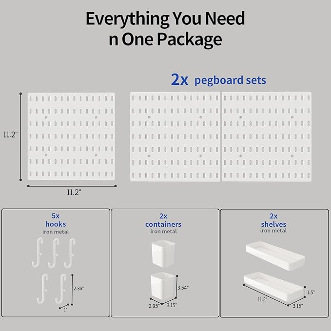 Nafenai Pegboard Combination Wall Organizer Kit,2 Pieces Pegboard and 11 Accessories Modular Hanging,Wall Mount Display Pegboard Panel for Home Office