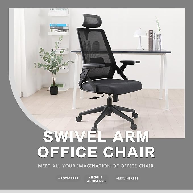 Office Chair ergonomically Designed with Breathable mesh backrest and Lumbar Support Adjustable Height Suitable for Offices Homes bedrooms Study Rooms (Black)