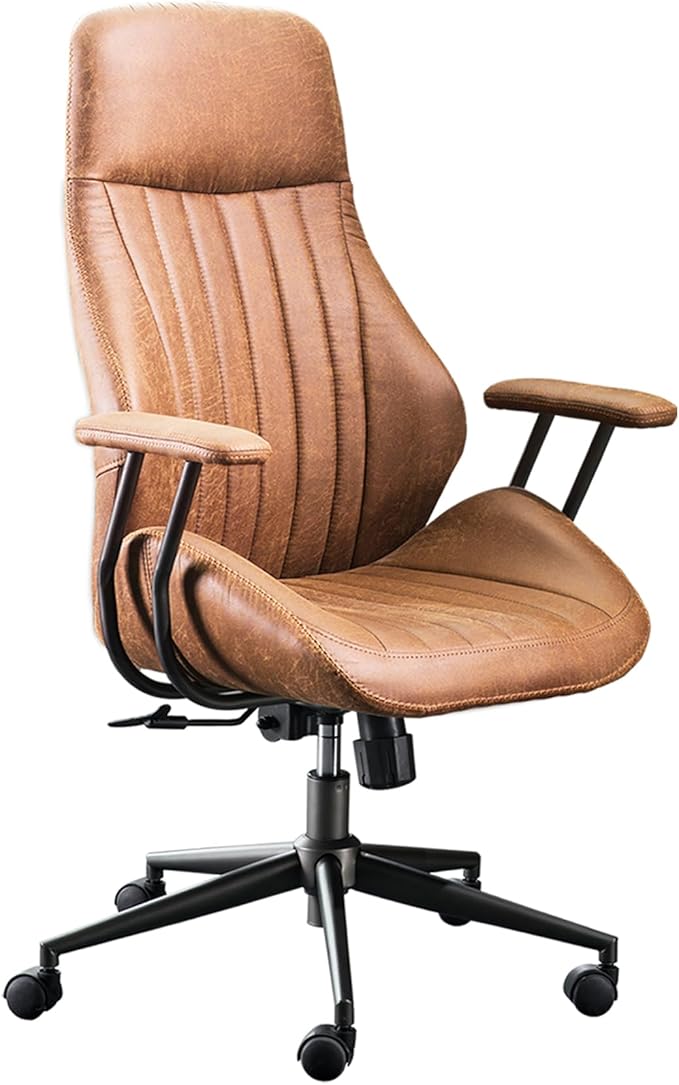 ovios Ergonomic Office Chair, High Back Faux Leather Executive Chairs with Armrests, Comfy High-Century Modern Swivel Rolling Computer Armchair (Brown, Suede Leather)